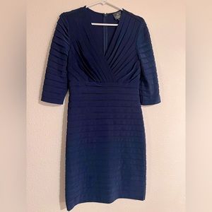 Adriana Papell Dress Navy Blue Ruffled Layered bodycon size 10 knee length
